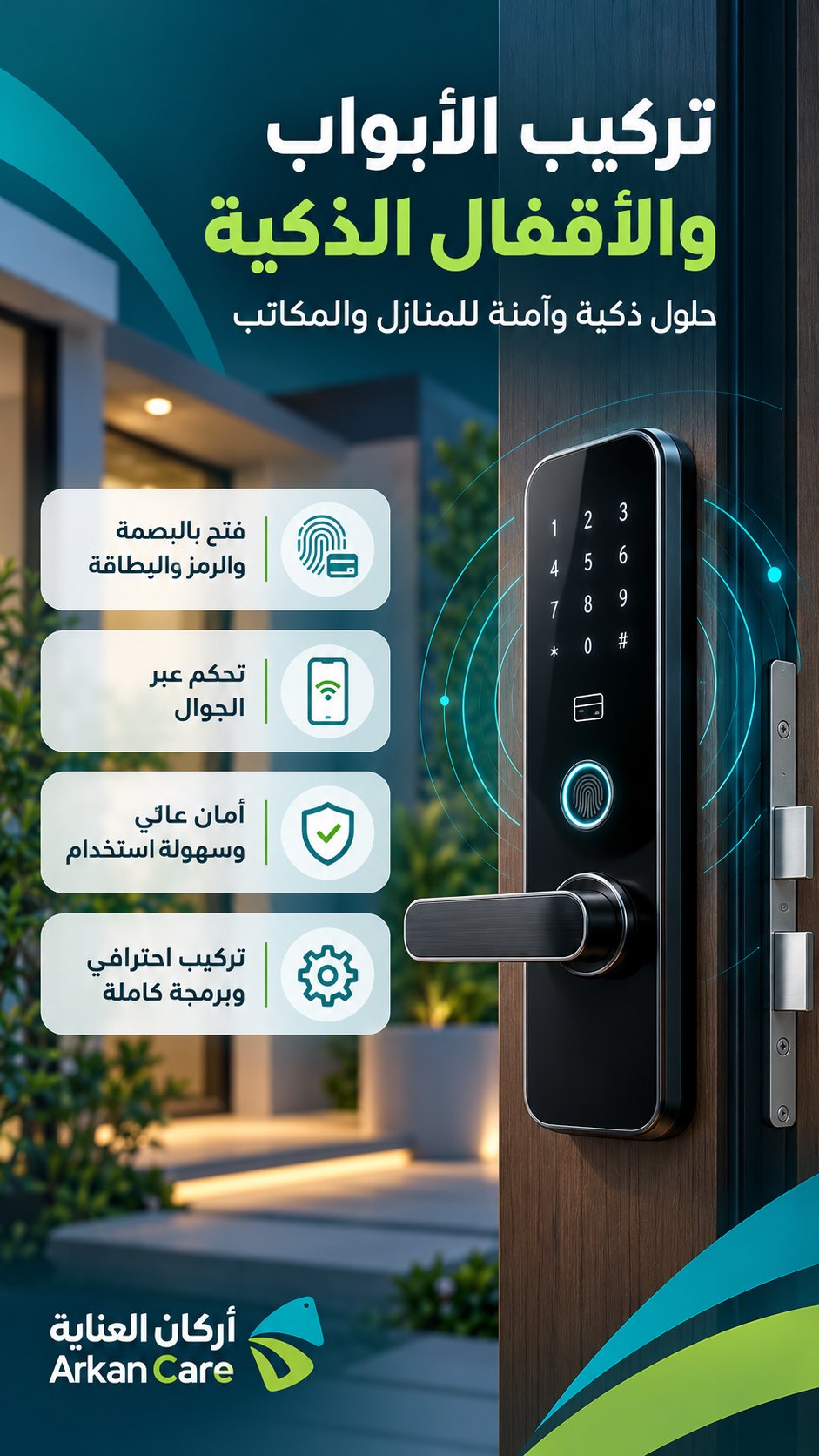 تركيب الأبواب والأقفال الذكية من أركان العناية